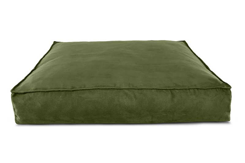 front view of olive green titan acropolis dog bed